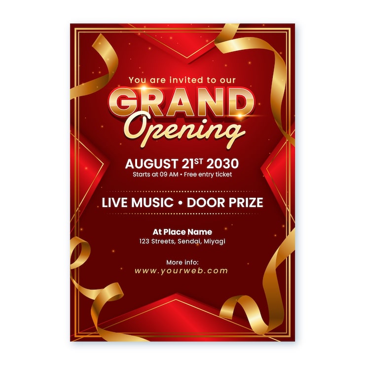 Vector gratuito plantilla de invitación de gran inauguración degradada