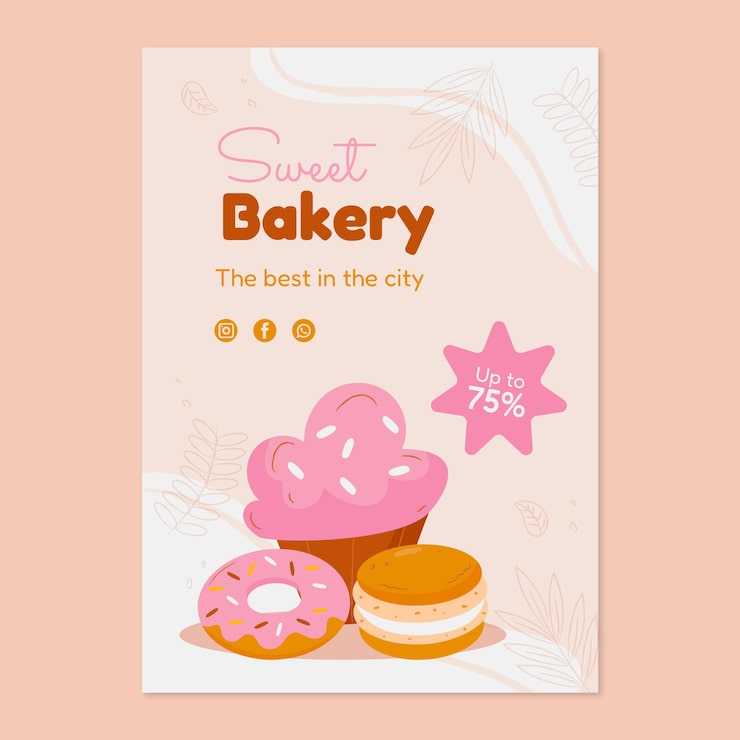 Vector gratuito plantilla de póster de panadería dibujada a mano