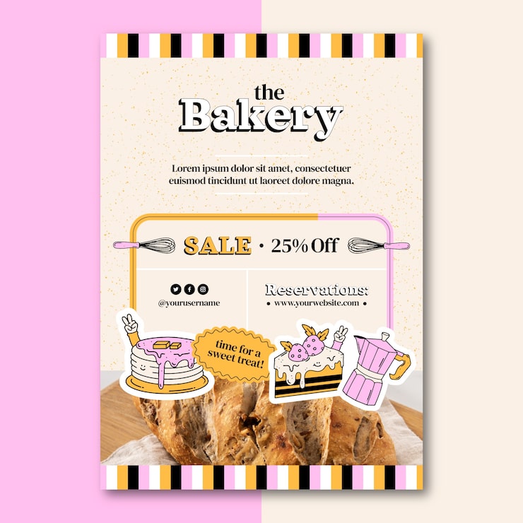 Vector gratuito plantilla de póster de panadería de textura dibujada a mano