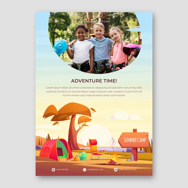 Vector gratuito plantilla de volante de campamento de verano degradado