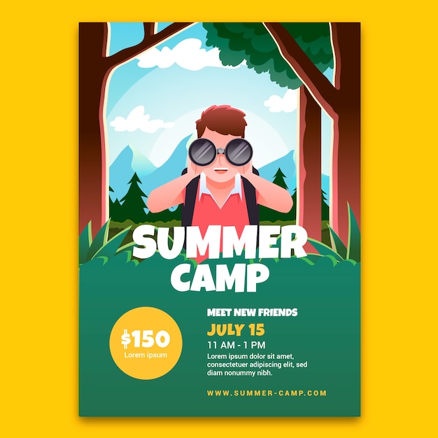 Vector gratuito plantilla de volante de campamento de verano degradado