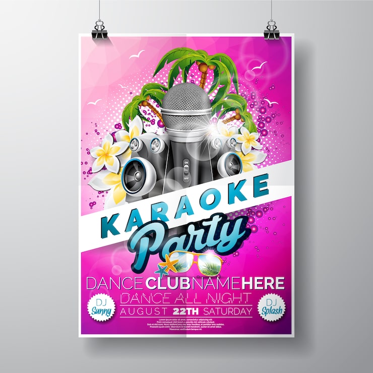 Vector gratuito póster rosa de fiesta de karaoke