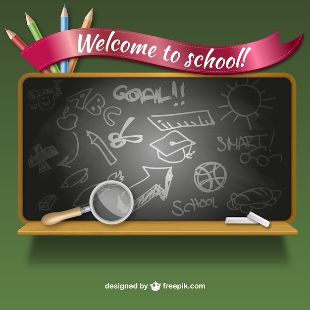 Vector gratuito vector bienvenidos a la escuela con pizarra