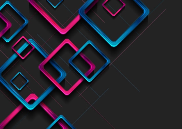 Vector cuadrados brillantes azules y morados fondo técnico abstracto diseño geométrico vectorial