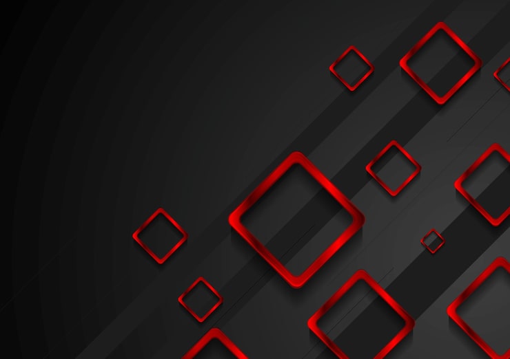 Vector cuadrados de metal rojo brillante sobre fondo negro