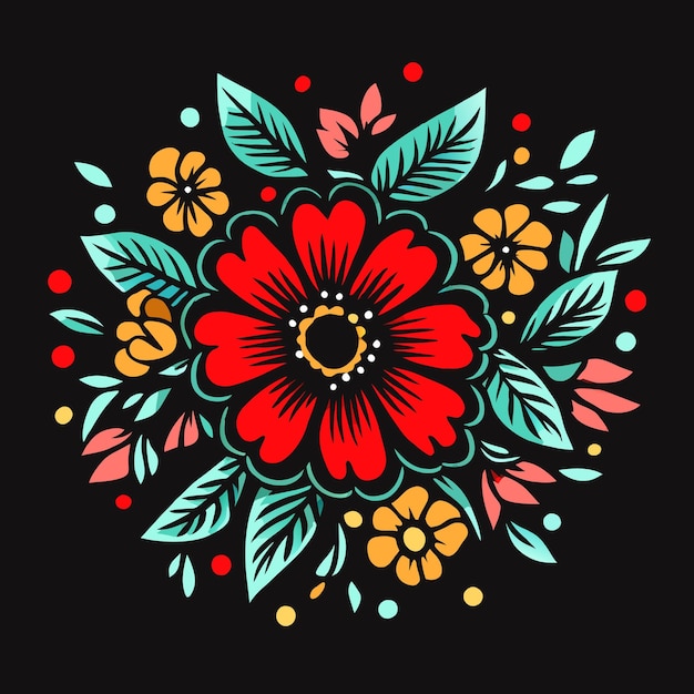 Vector flores suaves rodeadas de flores hechas a mano