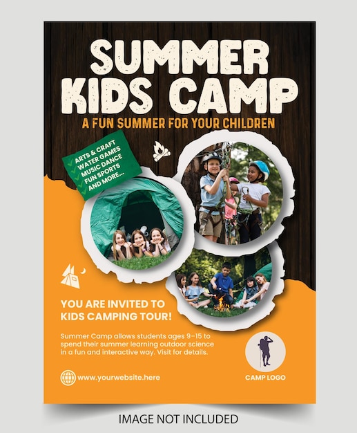 Vector flyer del campamento de verano para niños