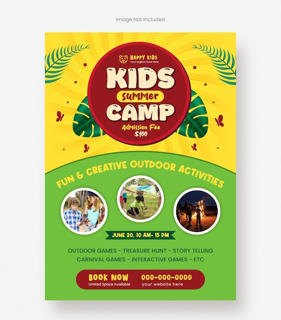 Vector folleto de campamento de verano para niños