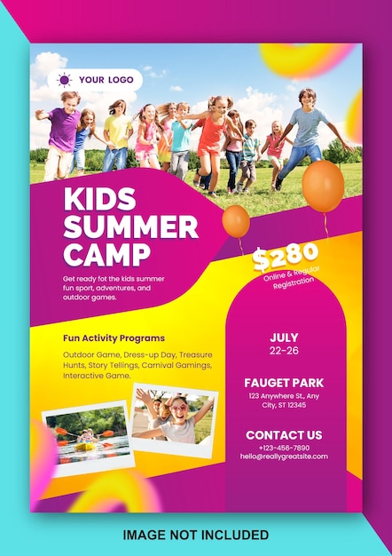 Vector folleto colorido del campamento de verano para niños