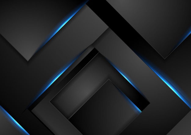 Vector fondo abstracto de tecnología negra con líneas láser de neón azul