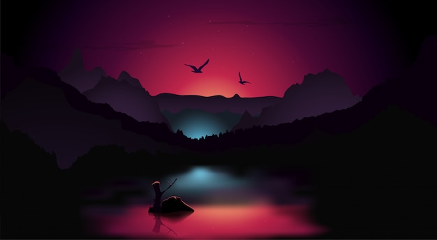 Vector fondo de paisaje nocturno