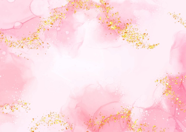 Vector fondo de tinta de alcohol rosa pastel con elementos de brillo dorado