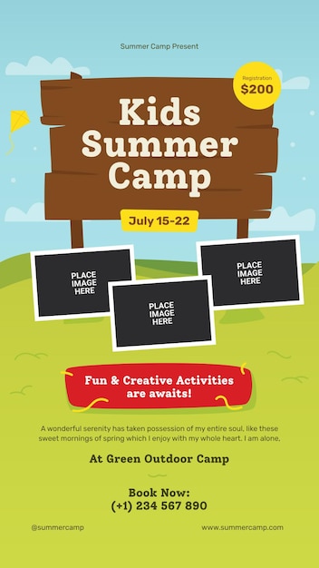 Vector historia del campamento de verano para niños
