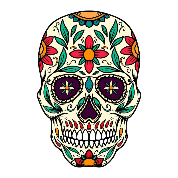 Vector ilustración de la calavera de azúcar mexicana elemento de diseño para el logotipo, el emblema, el cartel y el cartel