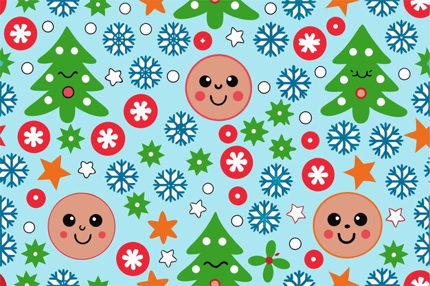 Vector patrón sin costuras con árboles de navidad regalos y bolos ilustración vectorial