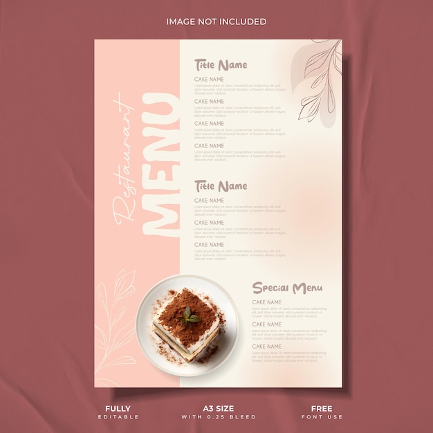 Vector plantilla creativa de menú de pasteles para restaurante