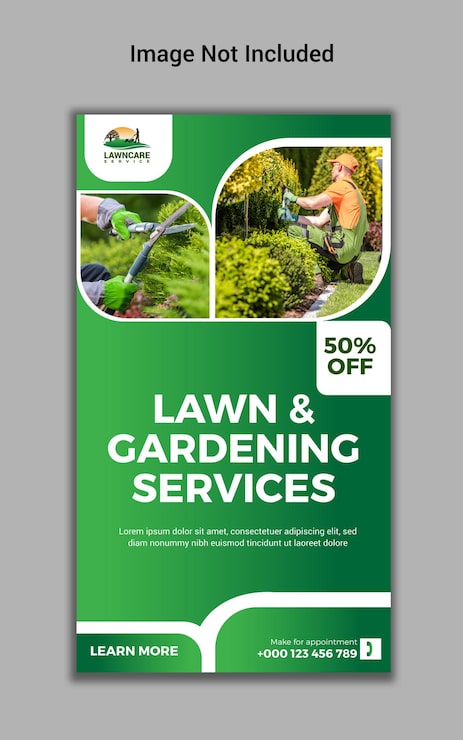 Vector plantilla de diseño de publicación y historia en las redes sociales de servicio de césped o jardinería