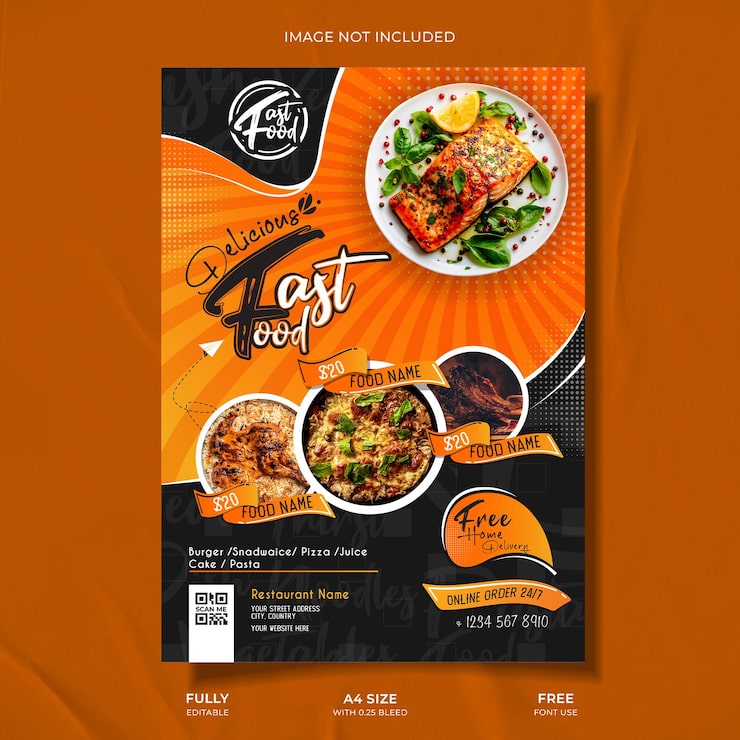 Vector plantilla de diseño de volante de un restaurante de comida rápida deliciosa