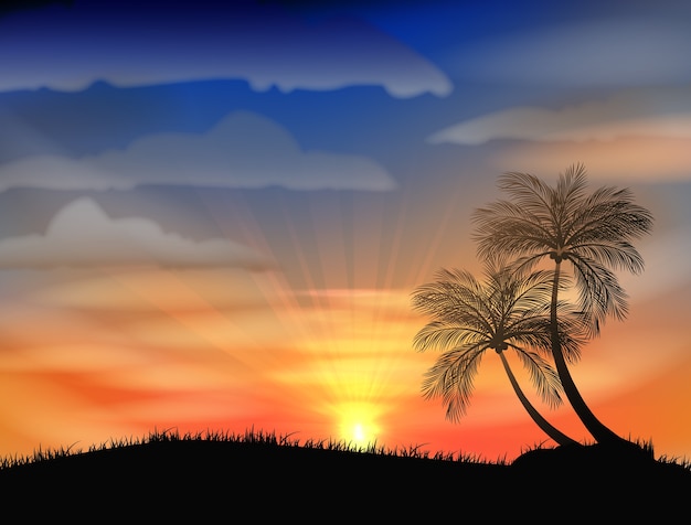 Vector puesta de sol en la playa