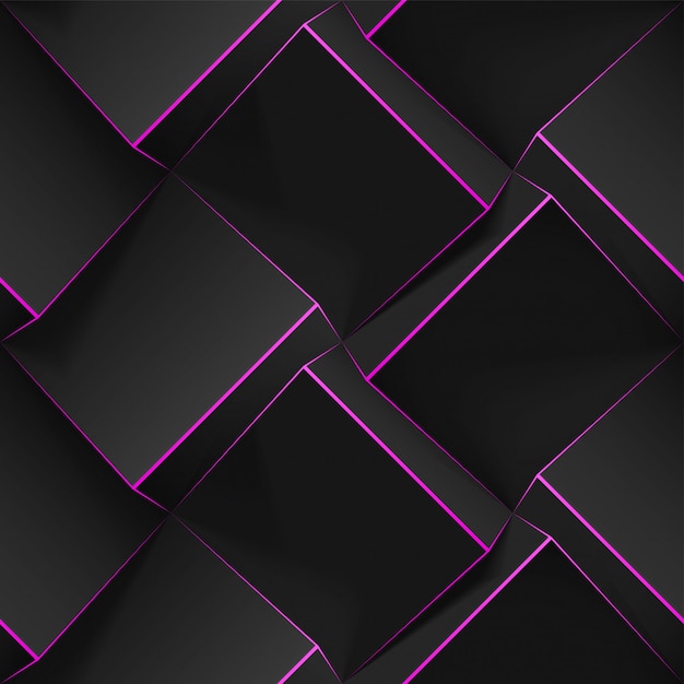 Vector textura abstracta volumétrica con cubos negros con finas líneas rosas. patrón transparente geométrico realista para fondos, papel tapiz, textiles, telas y papel de regalo. plantilla realista.