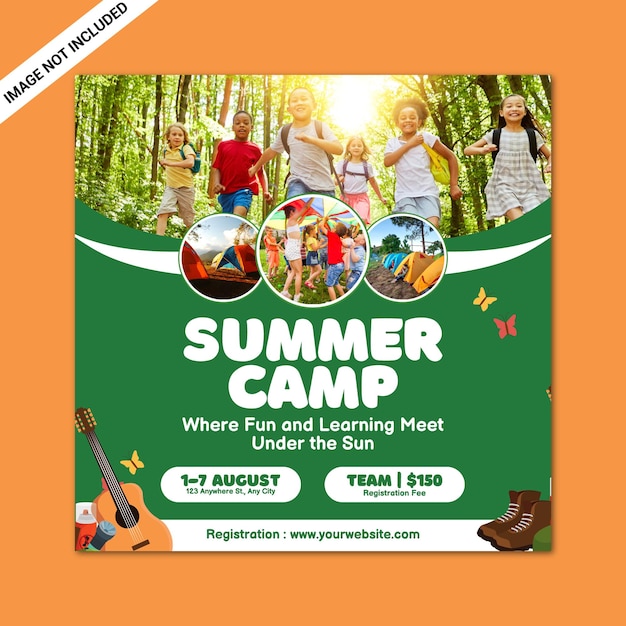 Vector volante de campamento de verano para niños